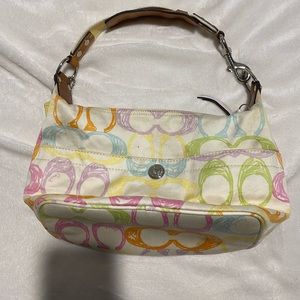 Coach Hampton Pastel Multicolor Scribble Hobo Canvas Bag Purse